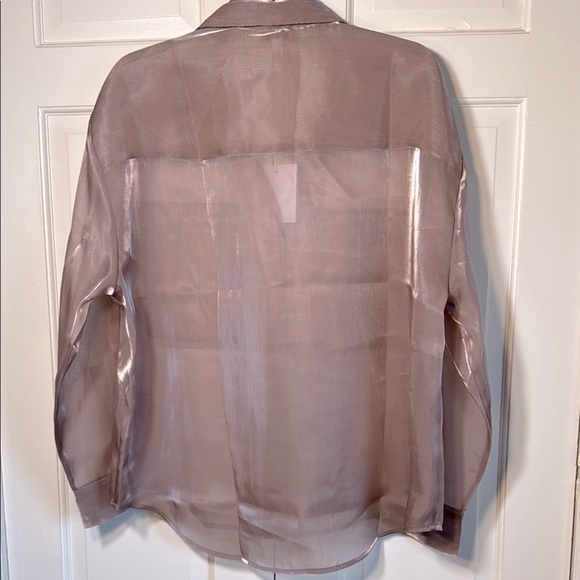 NWT Pistola Shimmering Organza Pink/Plum Button Front Blouse Semi-Sheer - Picture 9 of 15